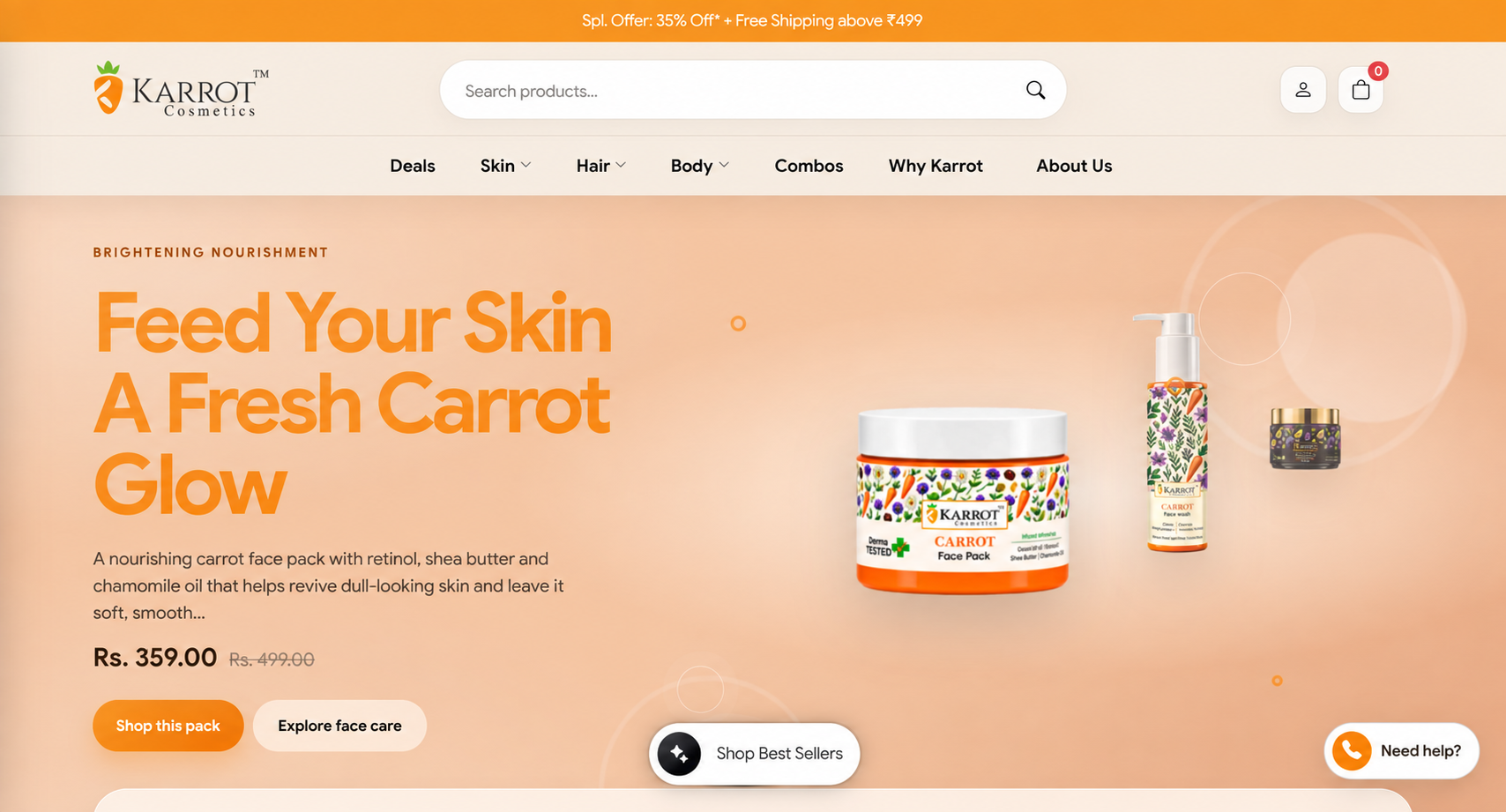 Karrot Cosmetics website project, developed with Shopify