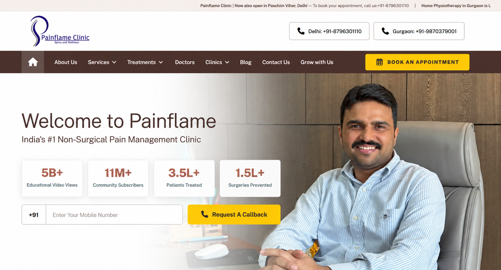 Painflame website project, developed with WordPress
