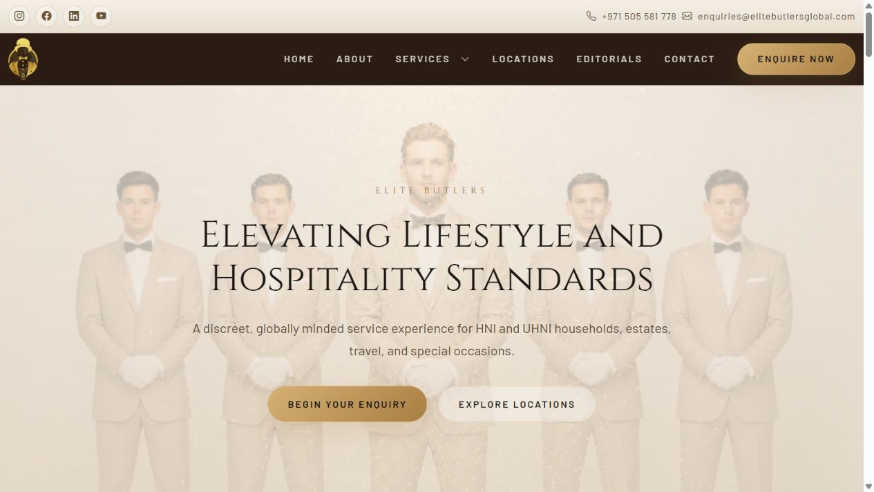 Elite Butlers Global website project, developed with WordPress