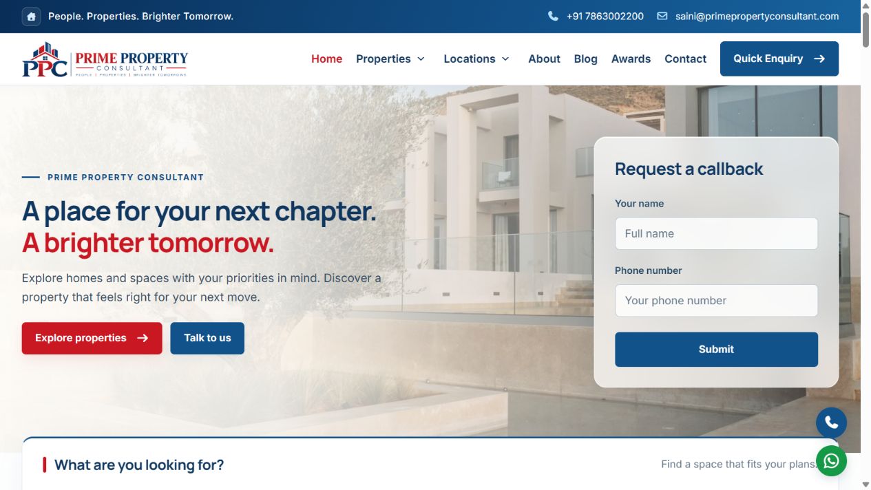 Prime Property Consultant website project, developed with WordPress