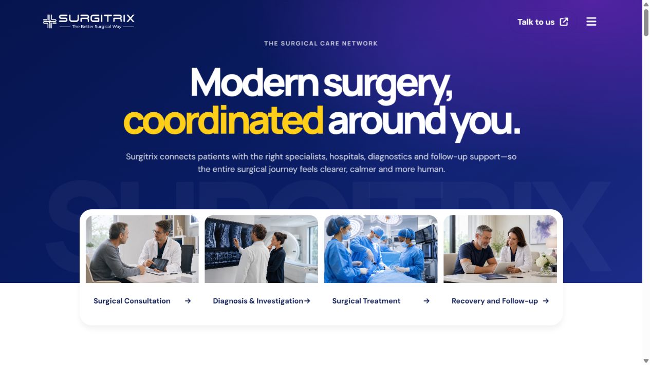 Surgitrix website project, developed with Custom PHP